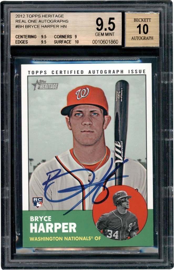 - 2012 Topps Heritage Real One Autographs #BH Bryce Harper Rookie Auto BGS GEM MINT 9.5 - Auto 10 (Pop 3)