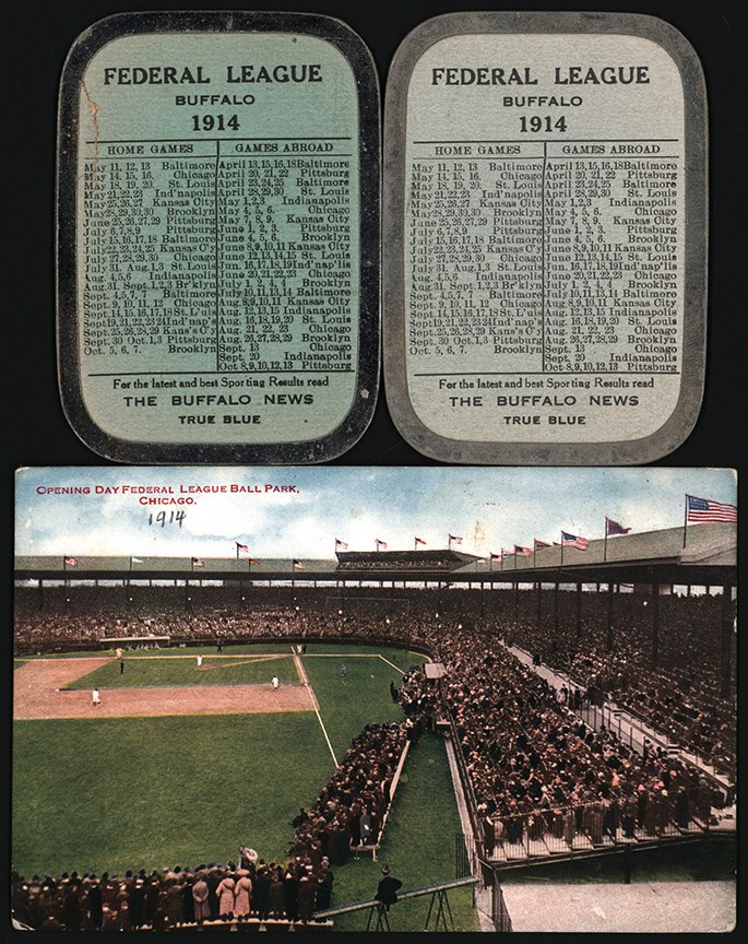 Baseball Memorabilia - 1914 Federal League Schedules and Postcard