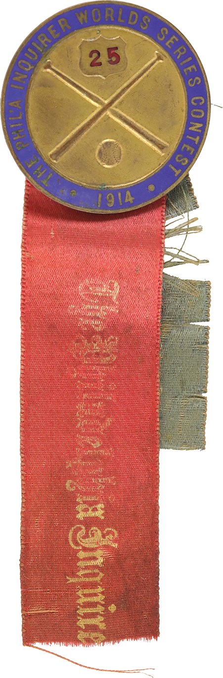 Rare 1914 "Philadelphia Inquirer Worlds Series Contest" Ribbon Pin