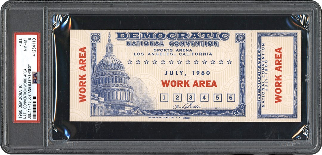 Rock And Pop Culture - 1960 Democratic National Convention Full Ticket (John F Kennedy) PSA NM-MT 8