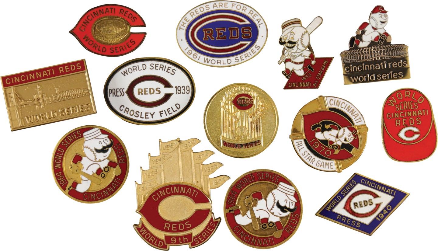 - 1939-90 Cincinnati Reds World Series and All Star Game Press Pins (13)