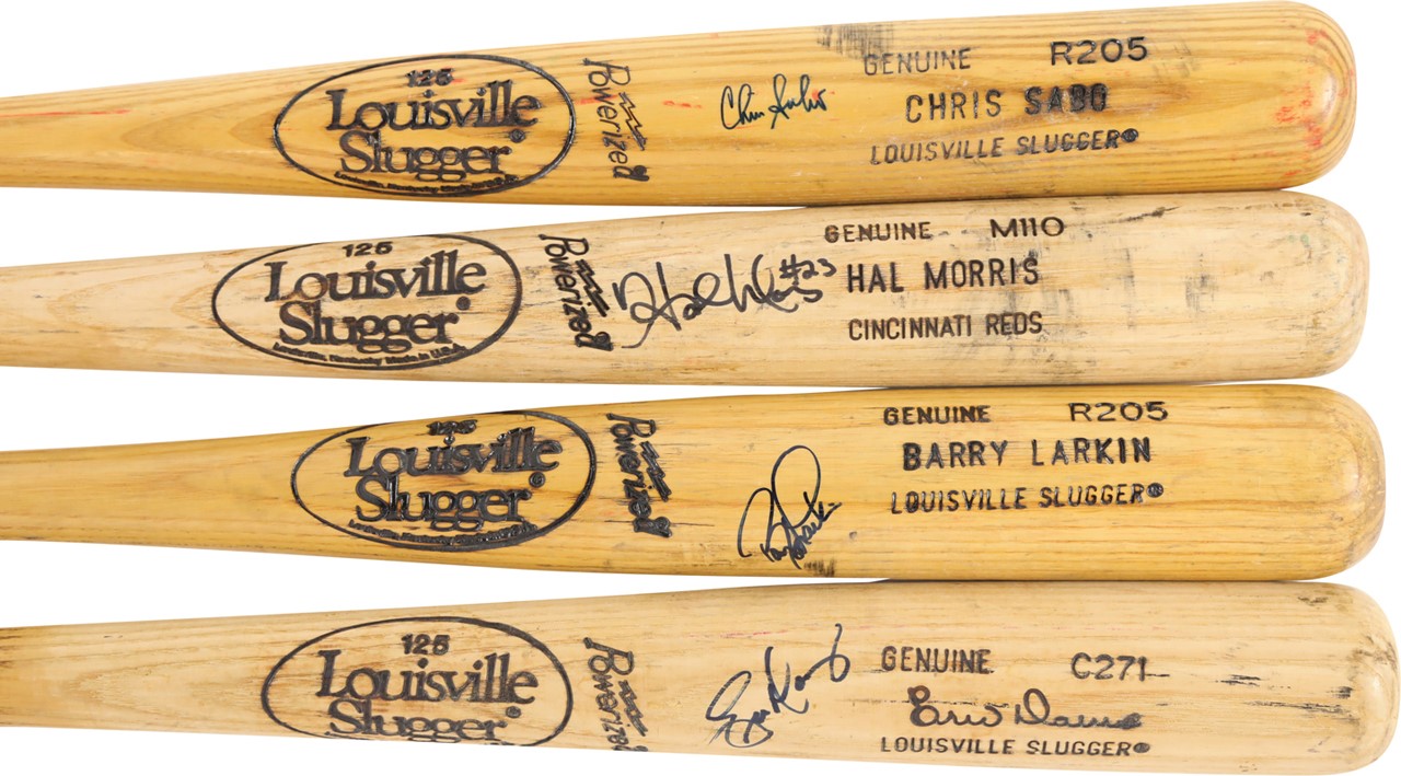 - 1990 Cincinnati Reds Stars Signed Game Used Bats (4) - Larkin, Sabo, Davis, and Morris