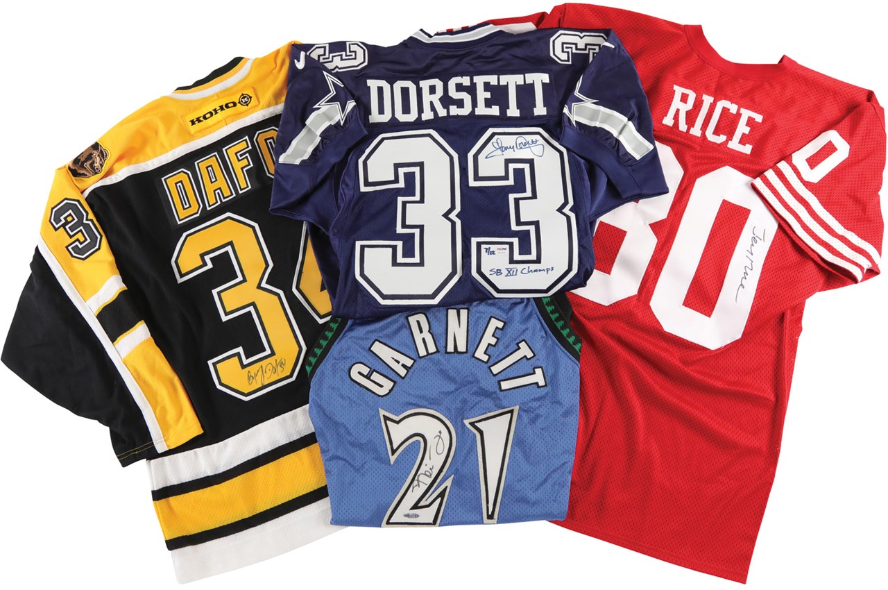 - NFL, NBA, and NHL Hall of Famers and Stars Signed Jersey Collection (13)