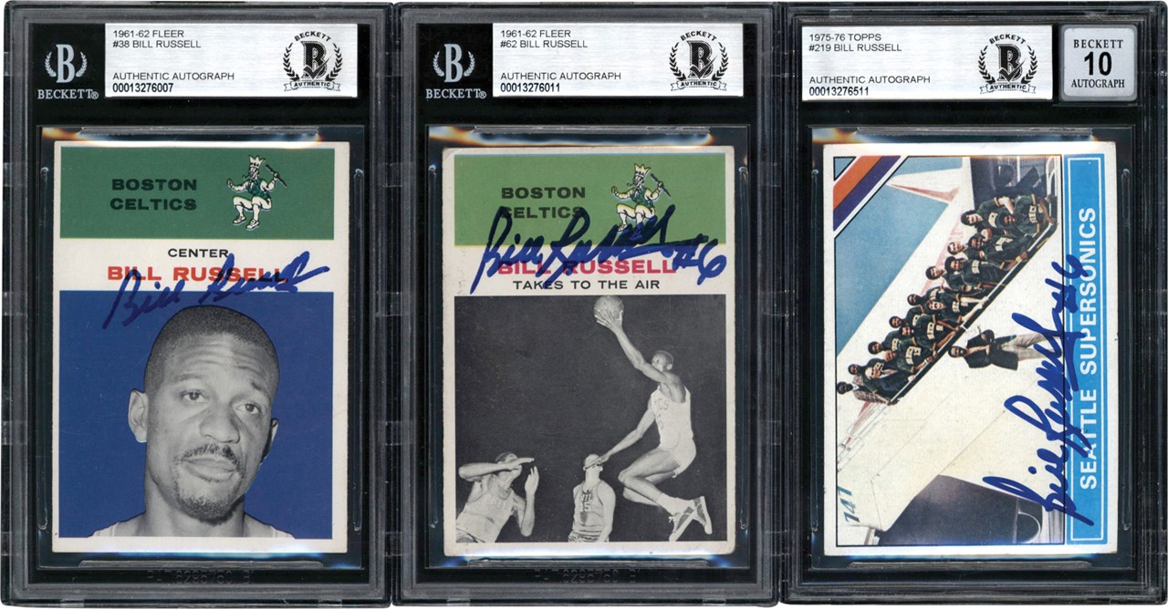Basketball Cards - Signed 1961 Fleer & 1975 Topps Bill Russell BGS Collection (3)