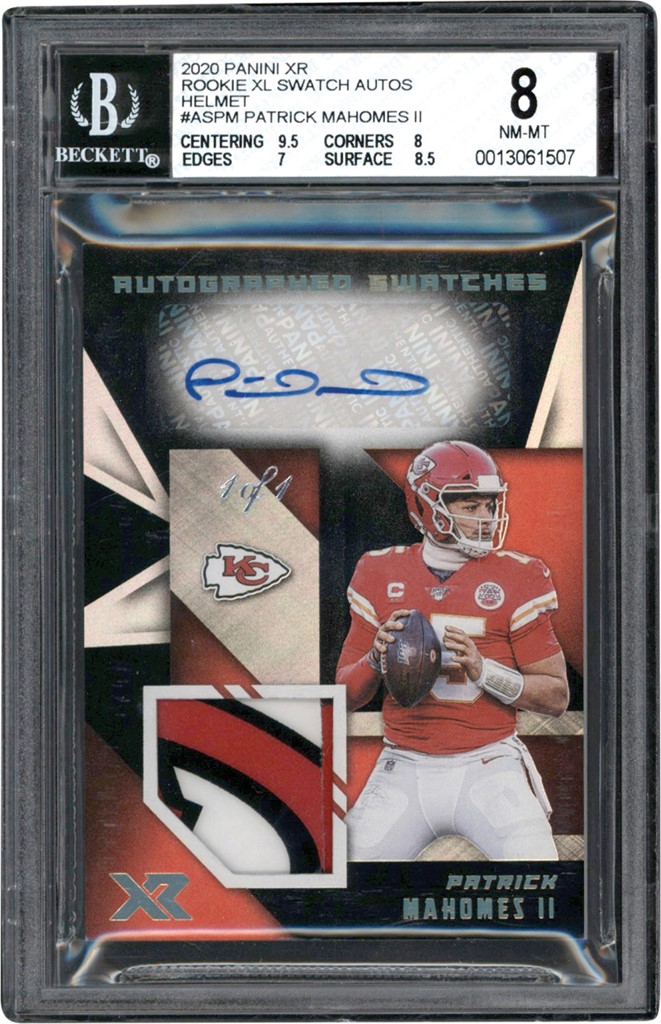 - 2020 Panini XR Rookie XL Swatch Autos #ASPM Patrick Mahomes Helmet Logo Autograph Card #1/1 BGS NM-MT 8 - Auto 10