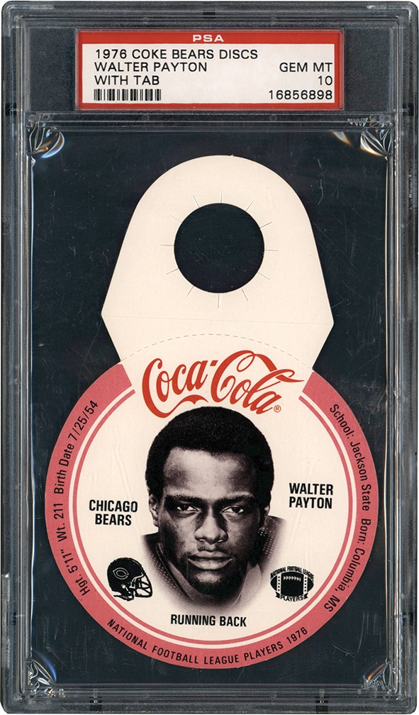 Football Cards - 1976 Coke Bears Discs with Tab Walter Payton Rookie PSA GEM MINT 10