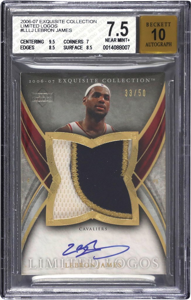 - 006-2007 Exquisite Collection Basketball Limited Logos #LLLJ LeBron James Autograph Patch Card #33/50 BGS NM 7.5 - Auto 10