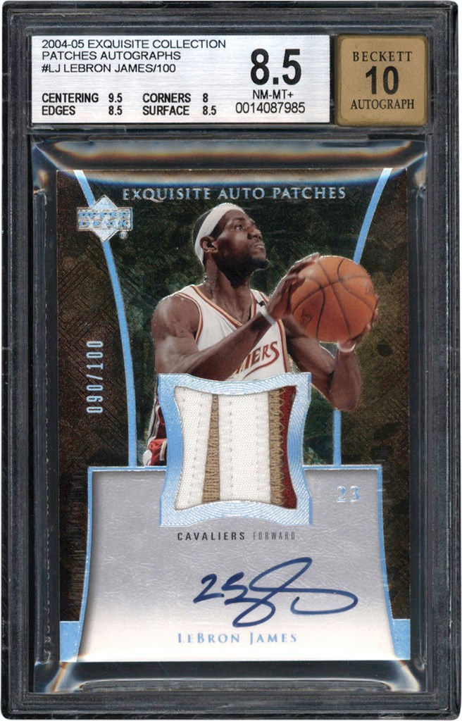 - 004-05 Exquisite Collection Basketball Autograph Patches #AP-LJ LeBron James Game Used Patch Autograph #90/100 BGS NM-MT+ 8.5 - Auto 10