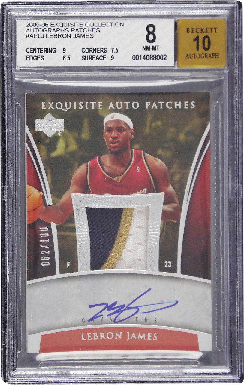Modern Sports Cards - 005-2006 Exquisite Collection Autograph Patches #APLJ LeBron James Game Used Patch Autograph Card #62/100 BGS NM-MT 8 - Auto 10