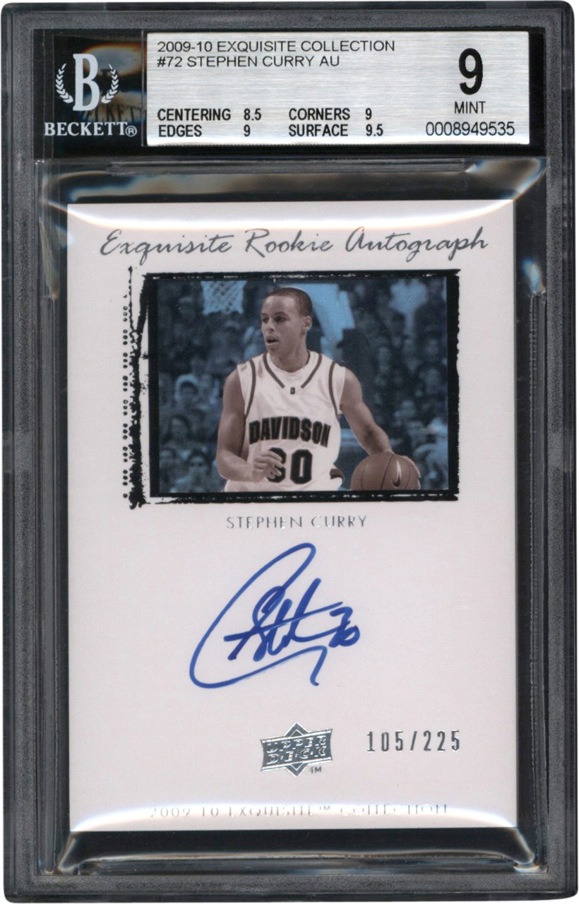 - 009-10 Exquisite Collection Rookie #72 Stephen Curry Rookie Autograph Card #105/225 BGS MINT 9 - Auto 10