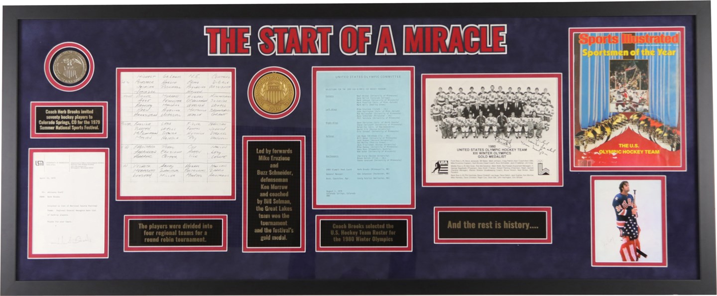 - 1980 USA Hockey "Miracle on Ice" Display w/Signed Herb Brooks Photo