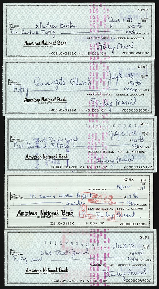 - Collection of Stan Musial Signed Bank Checks (50)