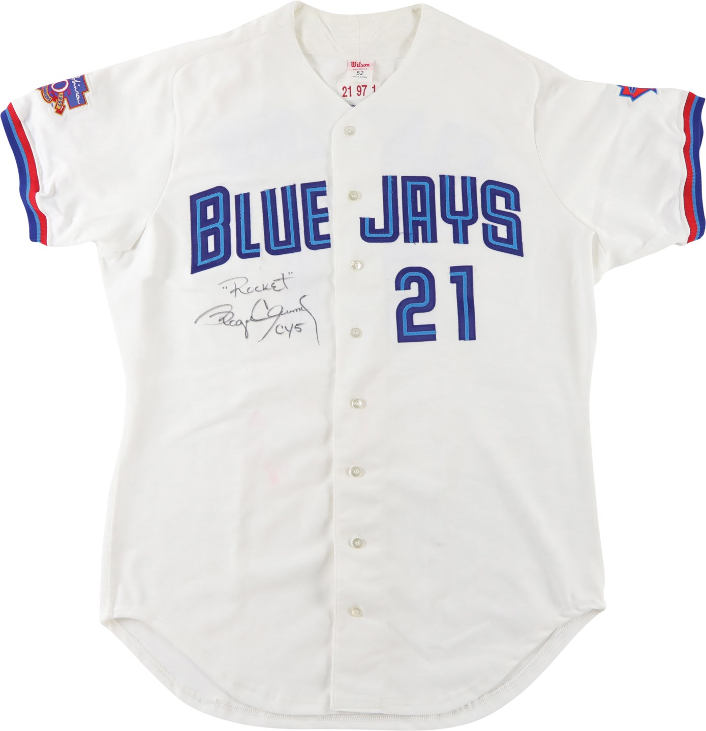 - 1997 Roger Clemens Toronto Blue Jays Signed Game Issued Jersey w/Jackie Robinson Patch