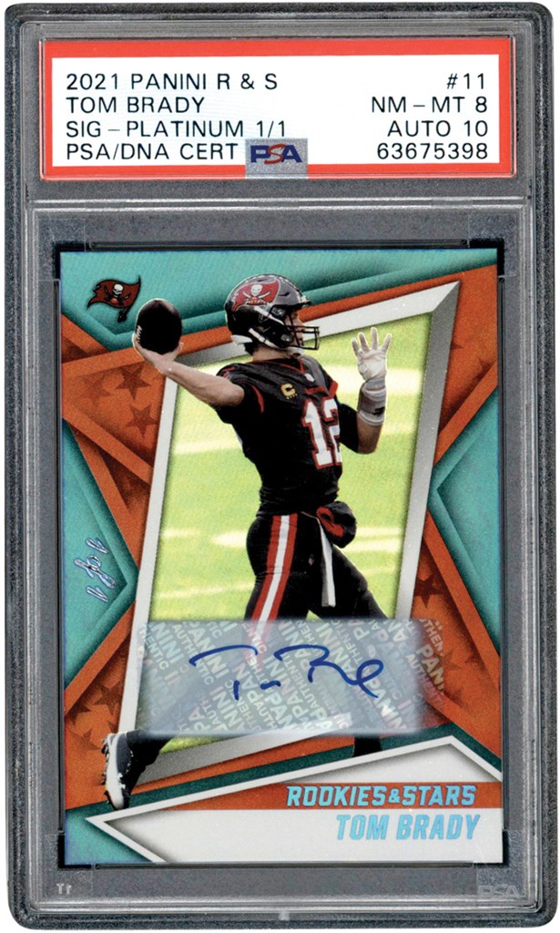 Modern Sports Cards - 021 Panini Rookies & Stars Football Signatures Platinum #11 Tom Brady "1/1" Autograph Card PSA NM-MT 8 - Auto 10