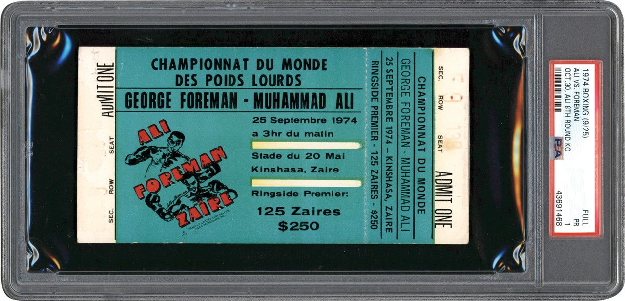 - 1974 Muhammad Ali vs. George Foreman "Rumble in the Jungle" Full Ticket - PSA PR 1 - One of Two PSA-Graded Examples!