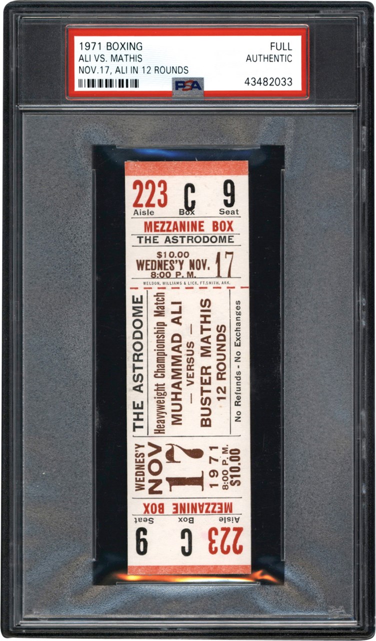 - 1971 Muhammad Ali vs. Buster Mathis Full Ticket - One of Two PSA Examples! PSA Authentic
