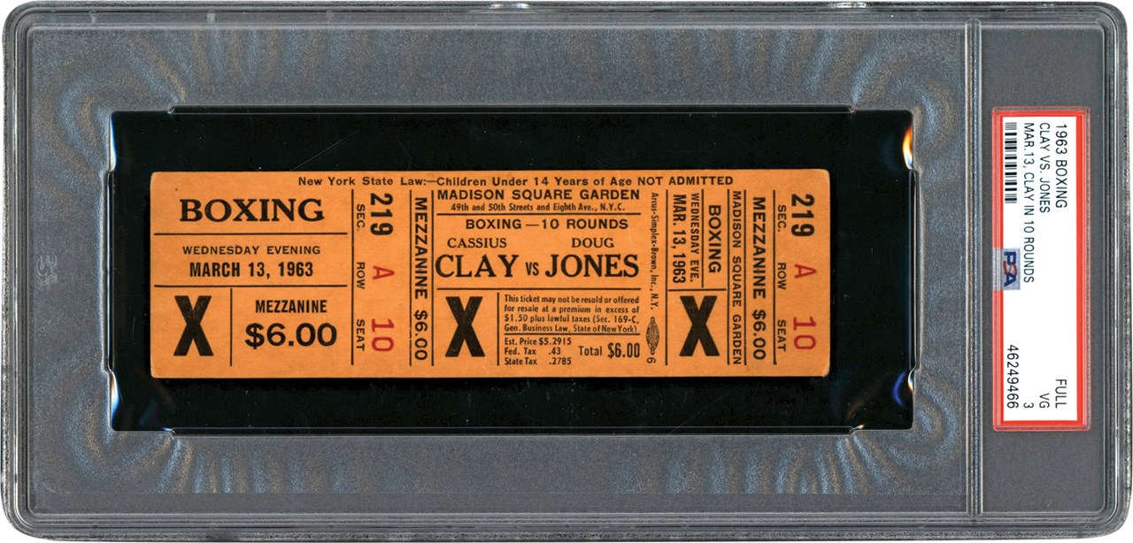 - 1963 Cassius Clay vs. Doug Jones Full Ticket - Only PSA Graded Example! PSA VG 3
