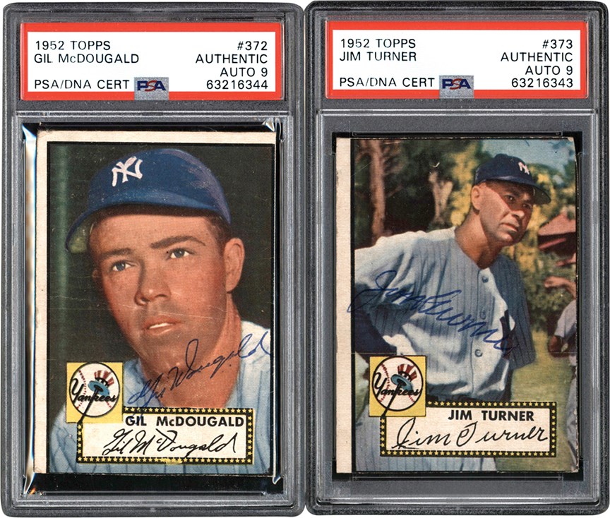 - Signed 1952 Topps Duo w/#372 Gil McDougald & #373 Jim Turner Both PSA Authentic - Auto 9