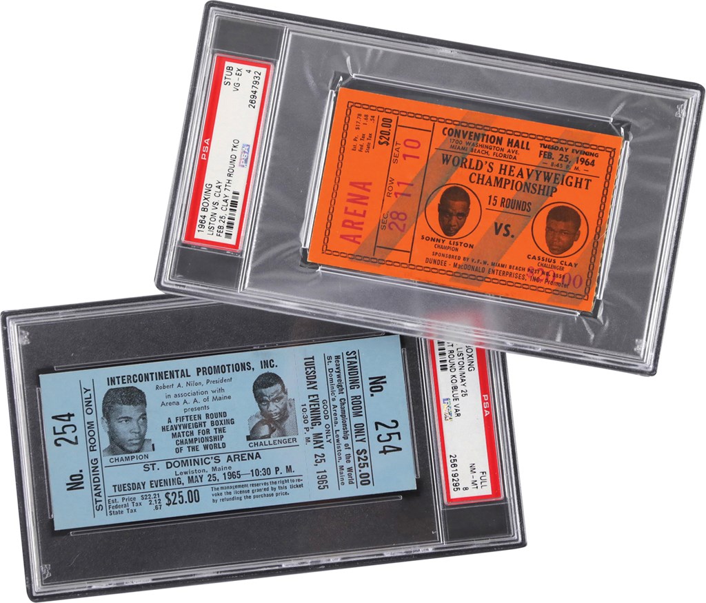 #1 Muhammad Ali PSA Ticket Collection - 1964 & 1965 Muhammad Ali vs. Sonny Liston I & II Tickets (PSA)