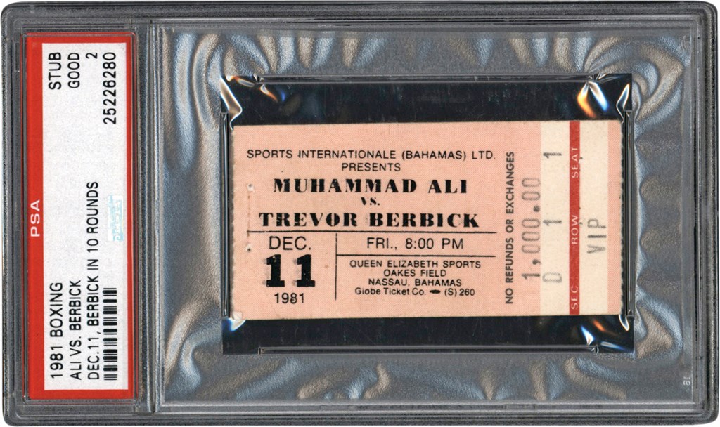#1 Muhammad Ali PSA Ticket Collection - 1981 Muhammad Ali vs. Trevor Berbick Ticket Stub - Ali's Last Professional Fight PSA GD 2 (Pop 2 - None Higher)