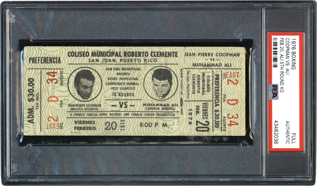 #1 Muhammad Ali PSA Ticket Collection - 1976 Muhammad Ali vs. Jean-Pierre Coopman Full Ticket PSA Authentic
