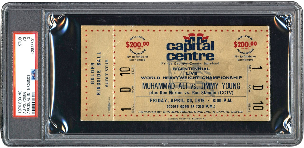 #1 Muhammad Ali PSA Ticket Collection - 1976 Muhammad Ali vs. Jimmy Young Ticket PSA VG 3 (Pop 2 - None Higher)