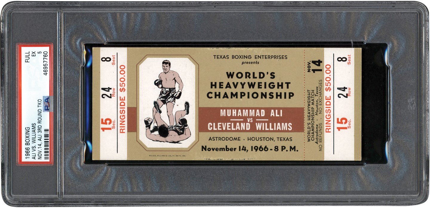 #1 Muhammad Ali PSA Ticket Collection - 1966 Muhammad Ali vs. Cleveland Williams Full Ticket PSA EX 5 (Pop 2 - None Higher)
