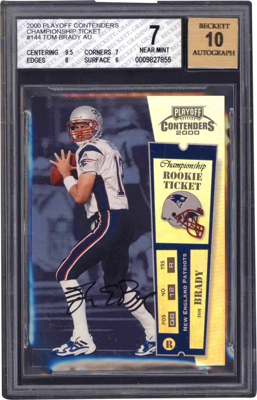 Modern Sports Cards - 00 Playoff Contenders Championship Ticket #144 Tom Brady Rookie Autograph #13/100 BGS NM 7 - Auto 10