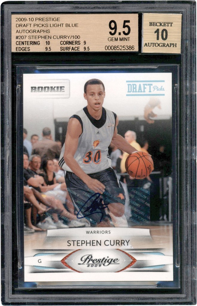 Modern Sports Cards - 009-2010 Prestige Draft Picks Light Blue #207 Stephen Curry Rookie Autograph Card #66/100 BGS GEM MINT 9.5 - Auto 10
