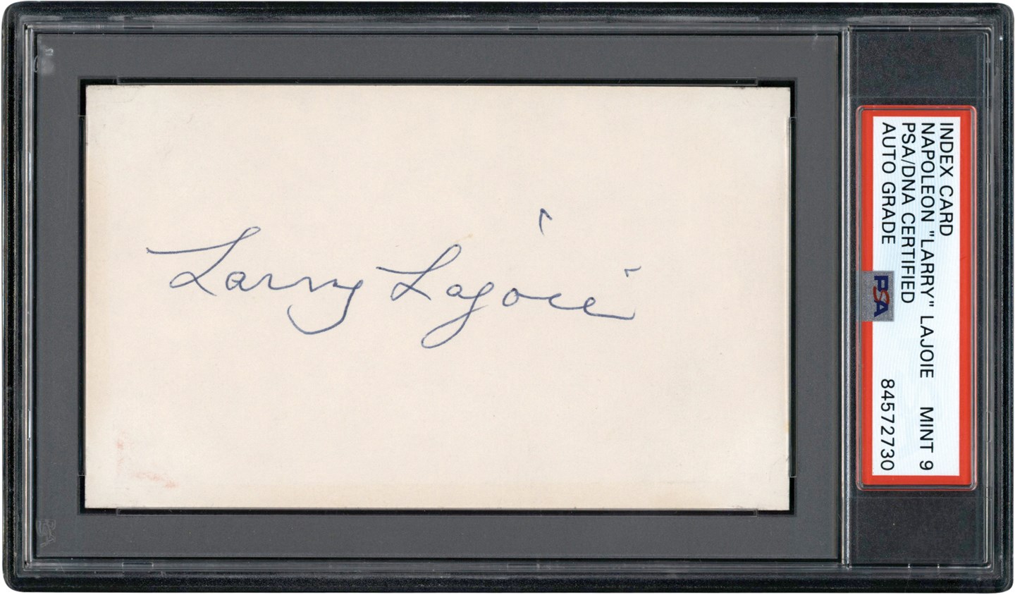 Larry Lajoie Signed Index Card PSA MINT 9