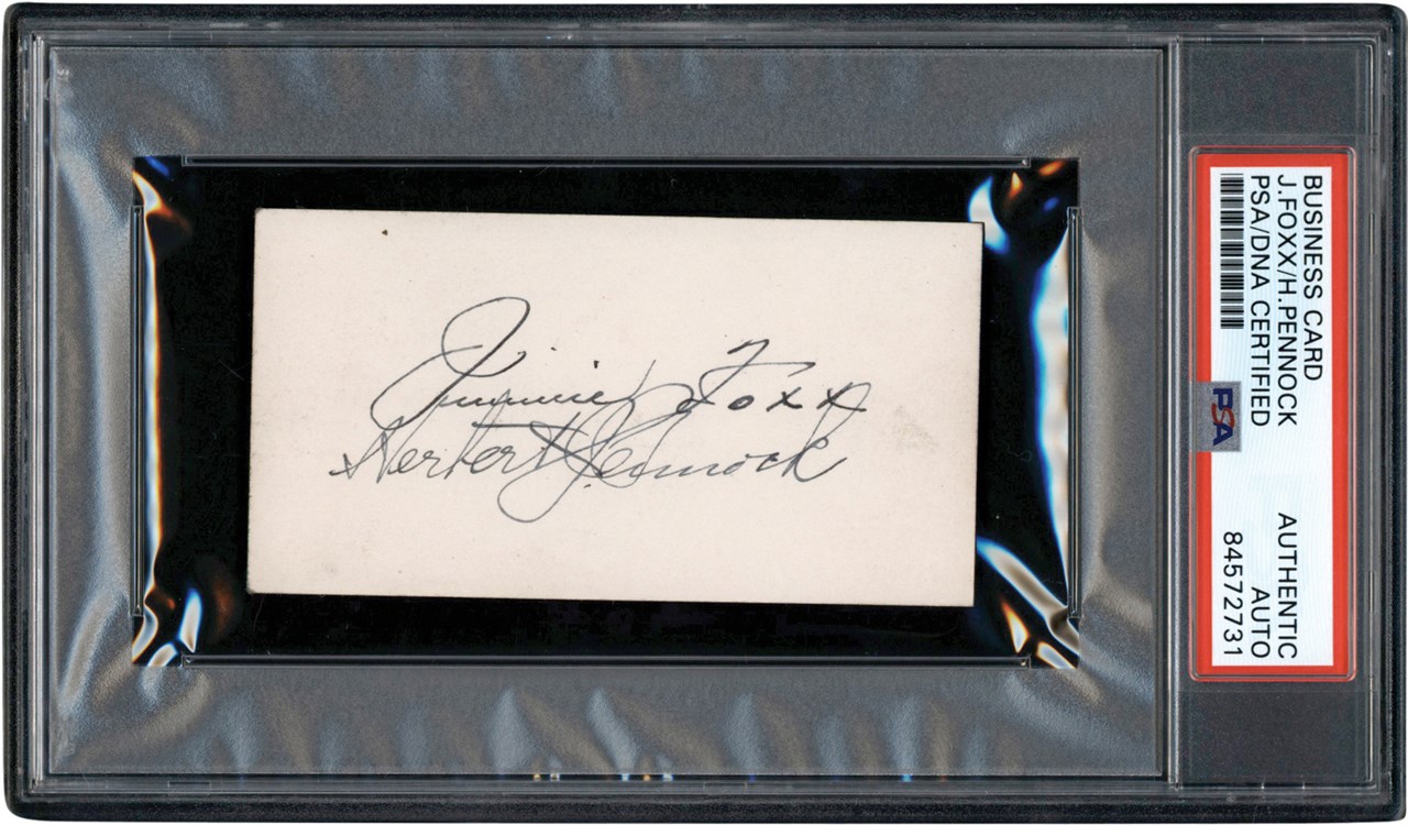Jimmie Foxx and Herb Pennock Signed Business Card (PSA)