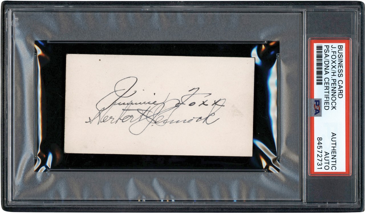 Baseball Autographs - Jimmie Foxx and Herb Pennock Signed Business Card (PSA)