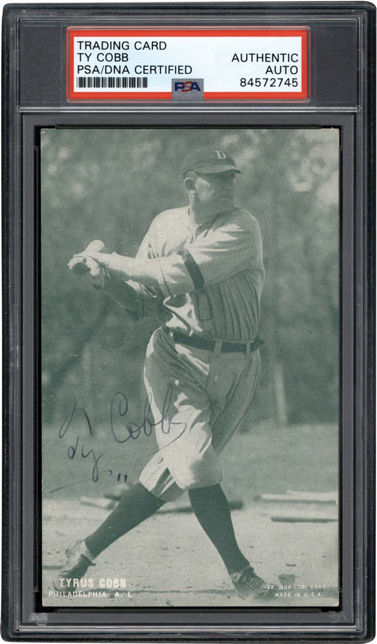 Baseball Autographs - 27 Exhibits Ty Cobb Signed Card (PSA)