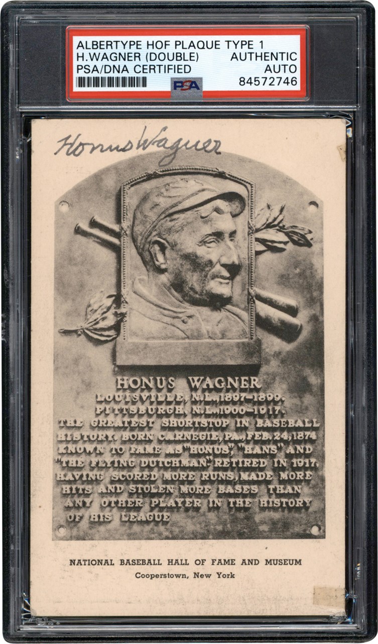 nus Wagner Twice-Signed Black-and-White Hall of Fame Postcard (PSA)