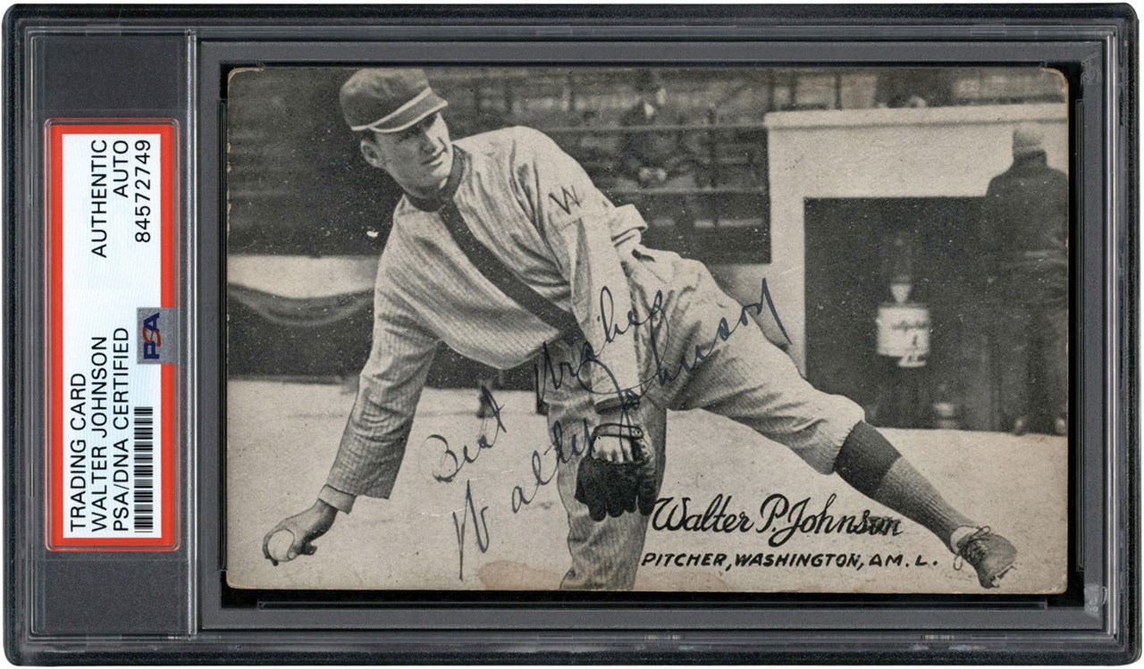 Baseball Autographs - 21 Exhibits Walter Johnson Signed Card (PSA)