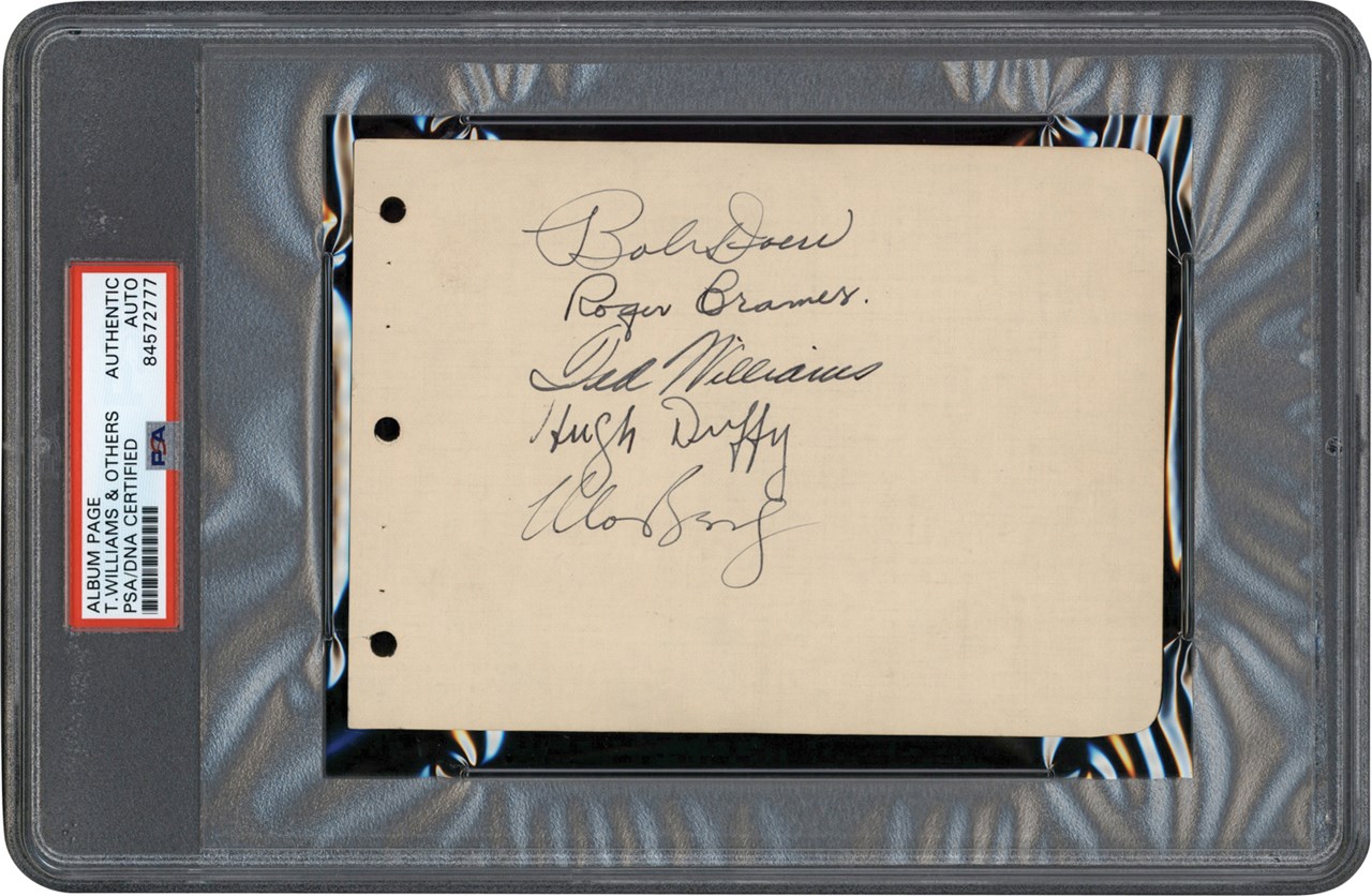 - 1939 Boston Red Sox Team-Signed Album Page with Rookie Ted Williams, Hugh Duffy, and Moe Berg (PSA)