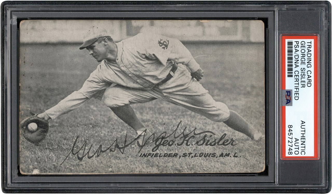 Baseball Autographs - 1921 Exhibits George Sisler Signed Card (PSA)