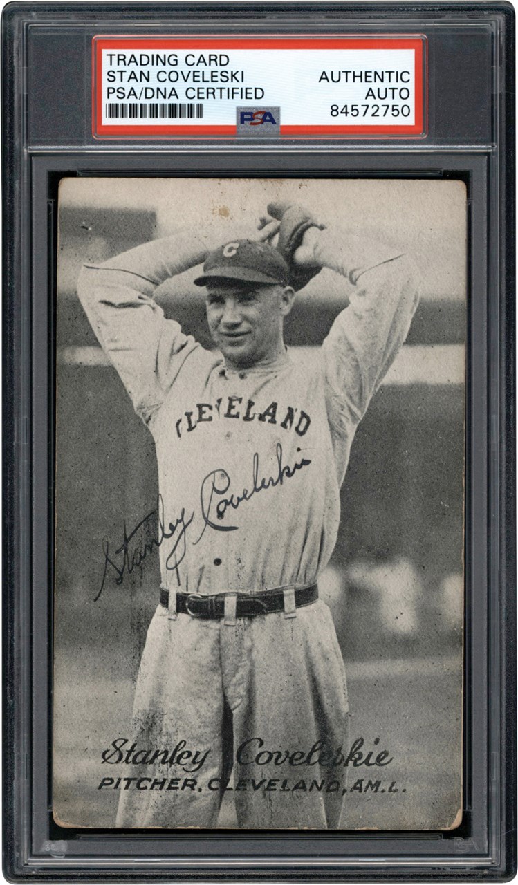 1921 Exhibits Stan Coveleski Signed Card (PSA)