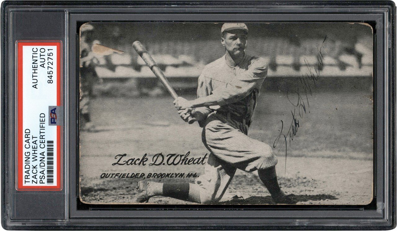 Baseball Autographs - 1921 Exhibits Zack Wheat Signed Card (PSA)