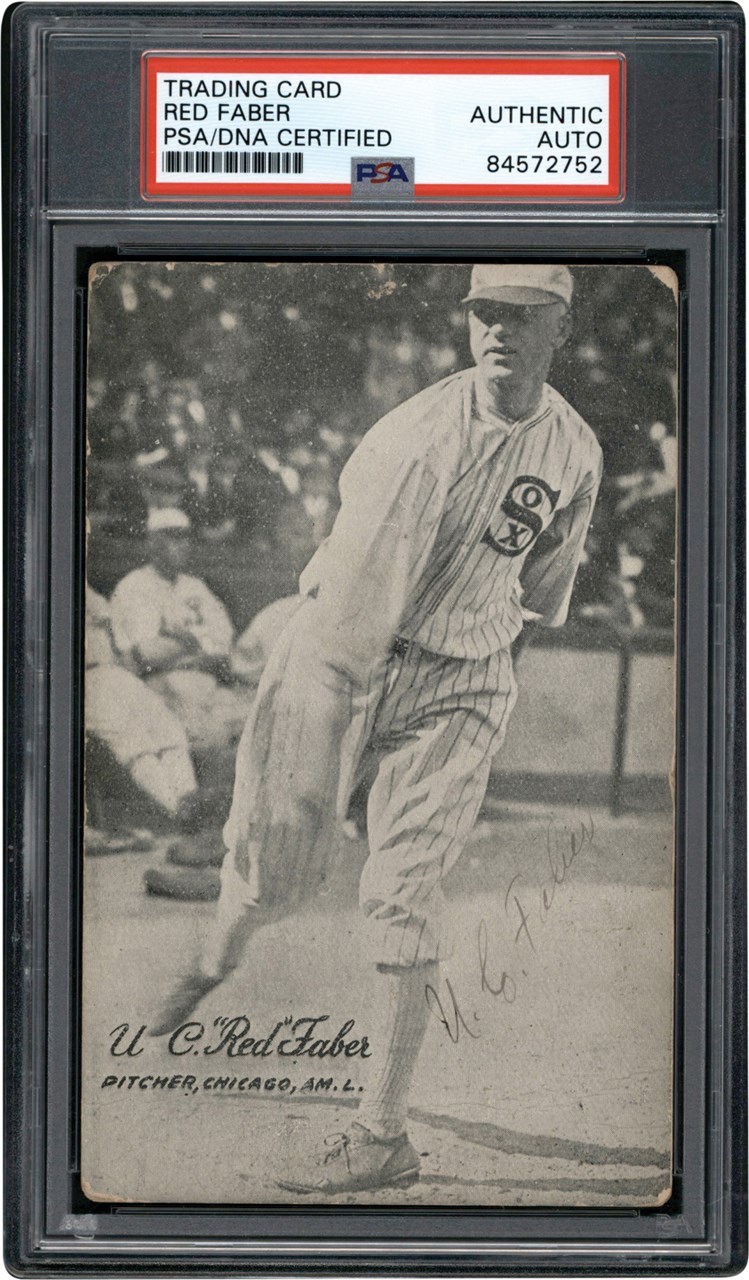 1921 Exhibits Red Faber Signed Card (PSA)
