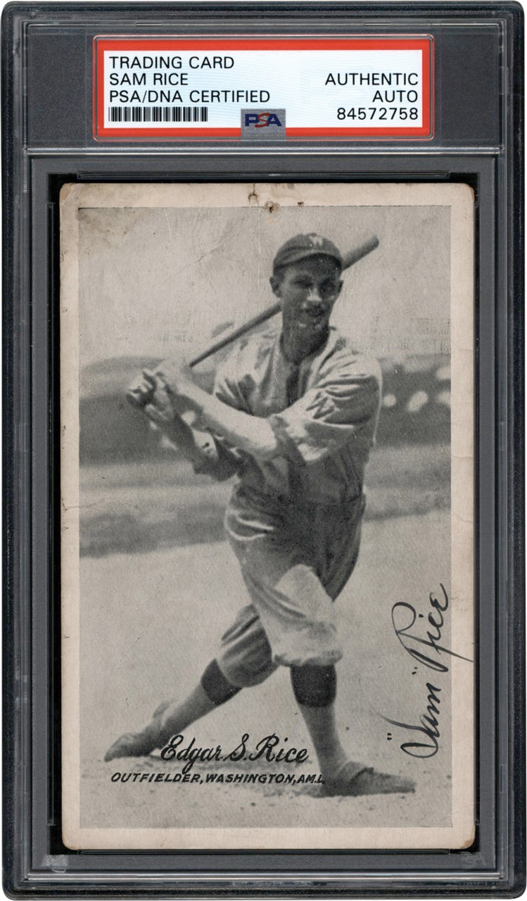 Baseball Autographs - 1921 Exhibits Sam Rice Signed Card (PSA)