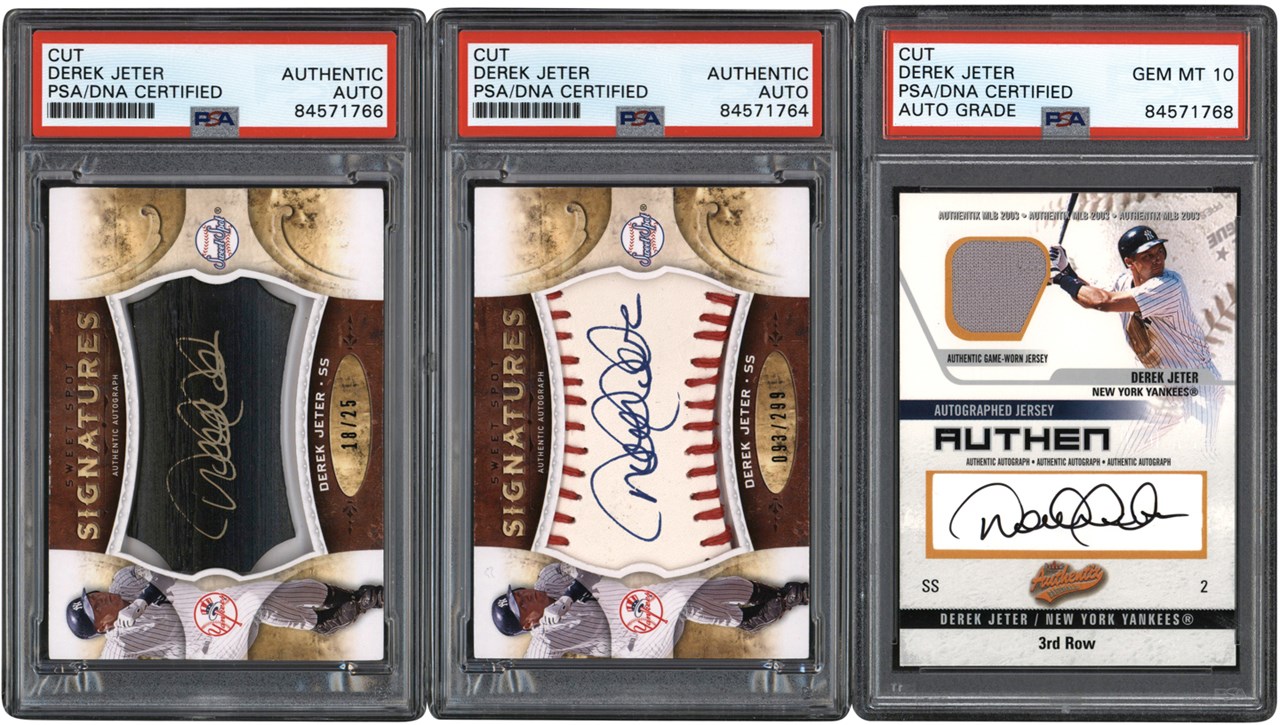 Modern Sports Cards - 2003-2009 Derek Jeter Signed Card Trio w/PSA 10 Auto