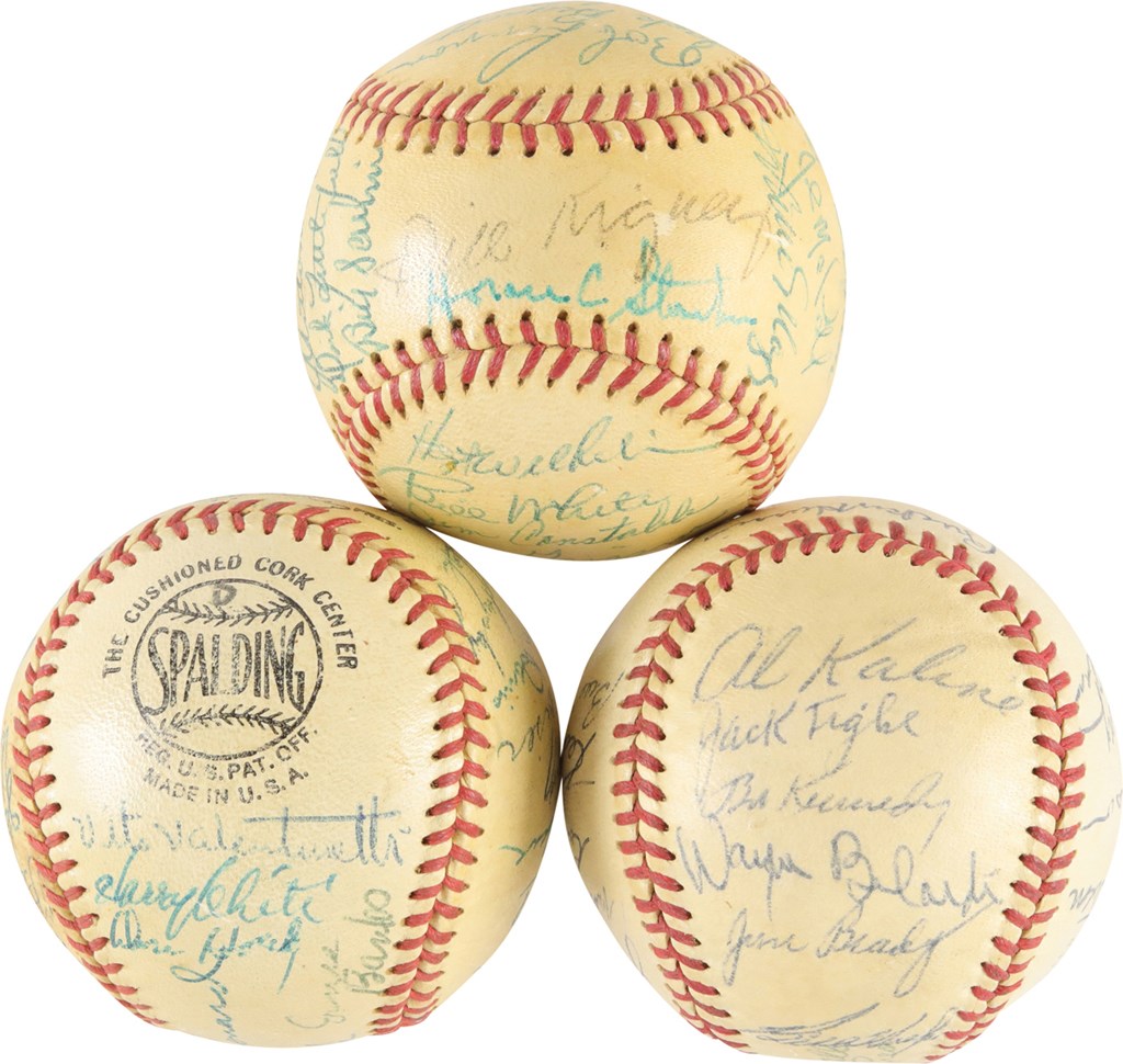 - 1956 Team-Signed Baseball Collection - NY Giants, Detroit Tigers, & Chicago Cubs