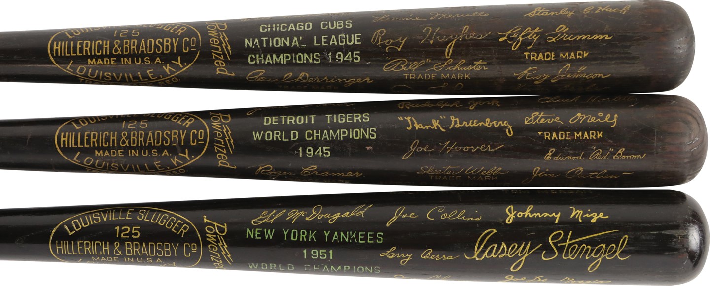 - 1945-51 Baseball Black Bat Trio w/World Champion 1951 Yankees