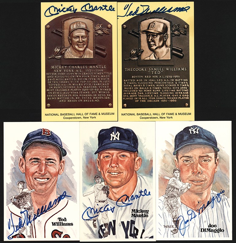Mantle, Williams, & DiMaggio Signed Postcard Collection (5)