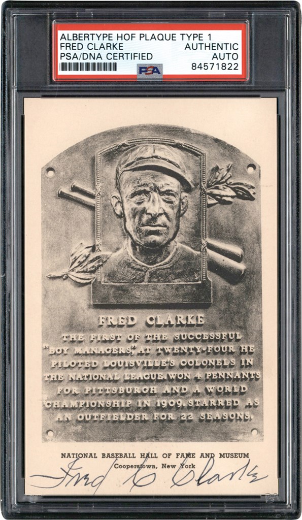 Baseball Autographs - Fred Clarke Signed Black-and-White Hall of Fame Postcard (PSA)