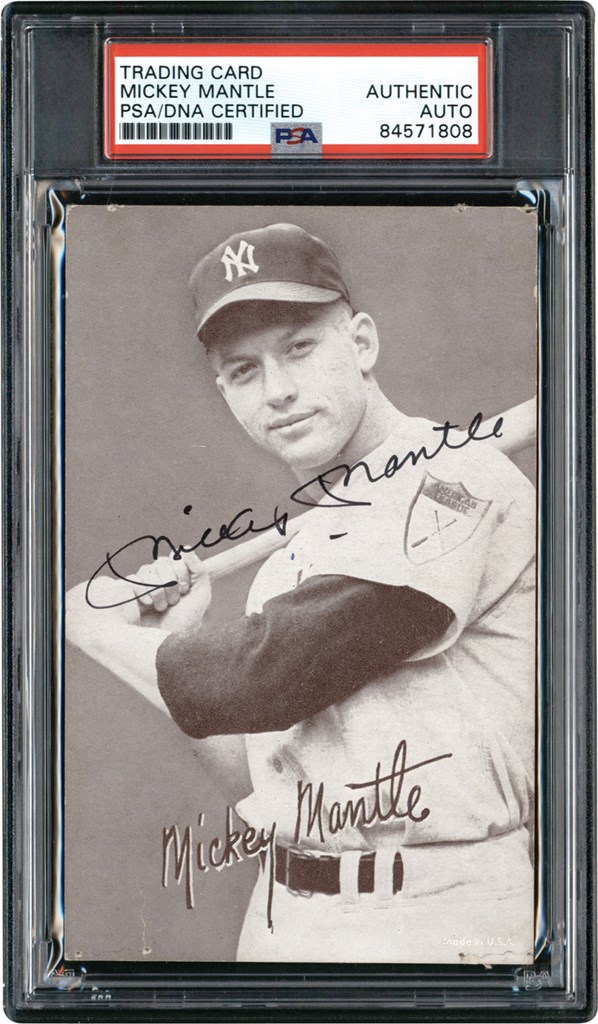 1947-1966 Exhibits Mickey Mantle Signed Card (PSA)
