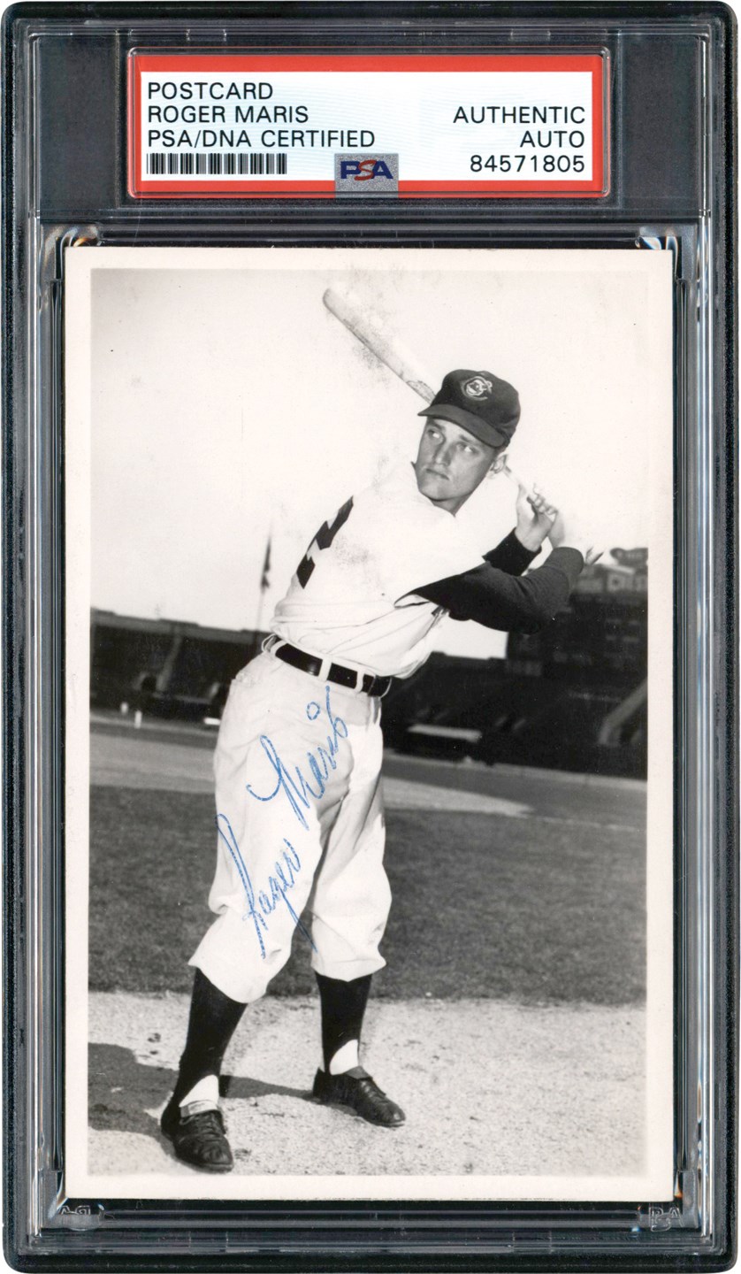 Baseball Autographs - Circa 1957 Roger Maris Signed Real-Photo Postcard (PSA)