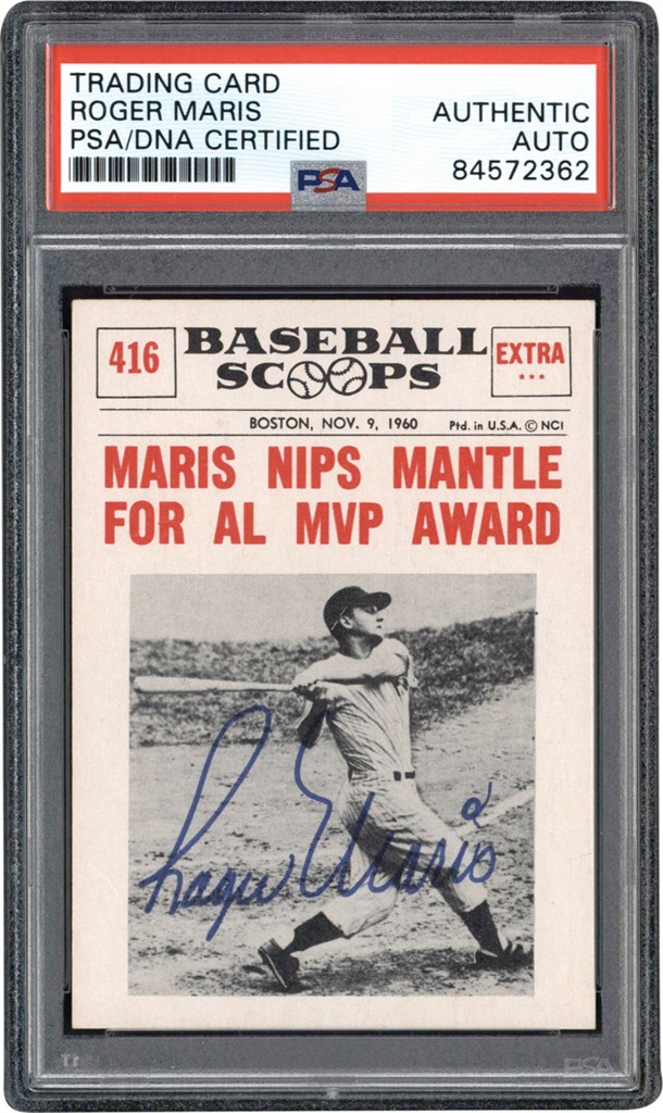 - 961 Nu-Card Baseball Scoops #416 Roger Maris Signed Card (PSA)