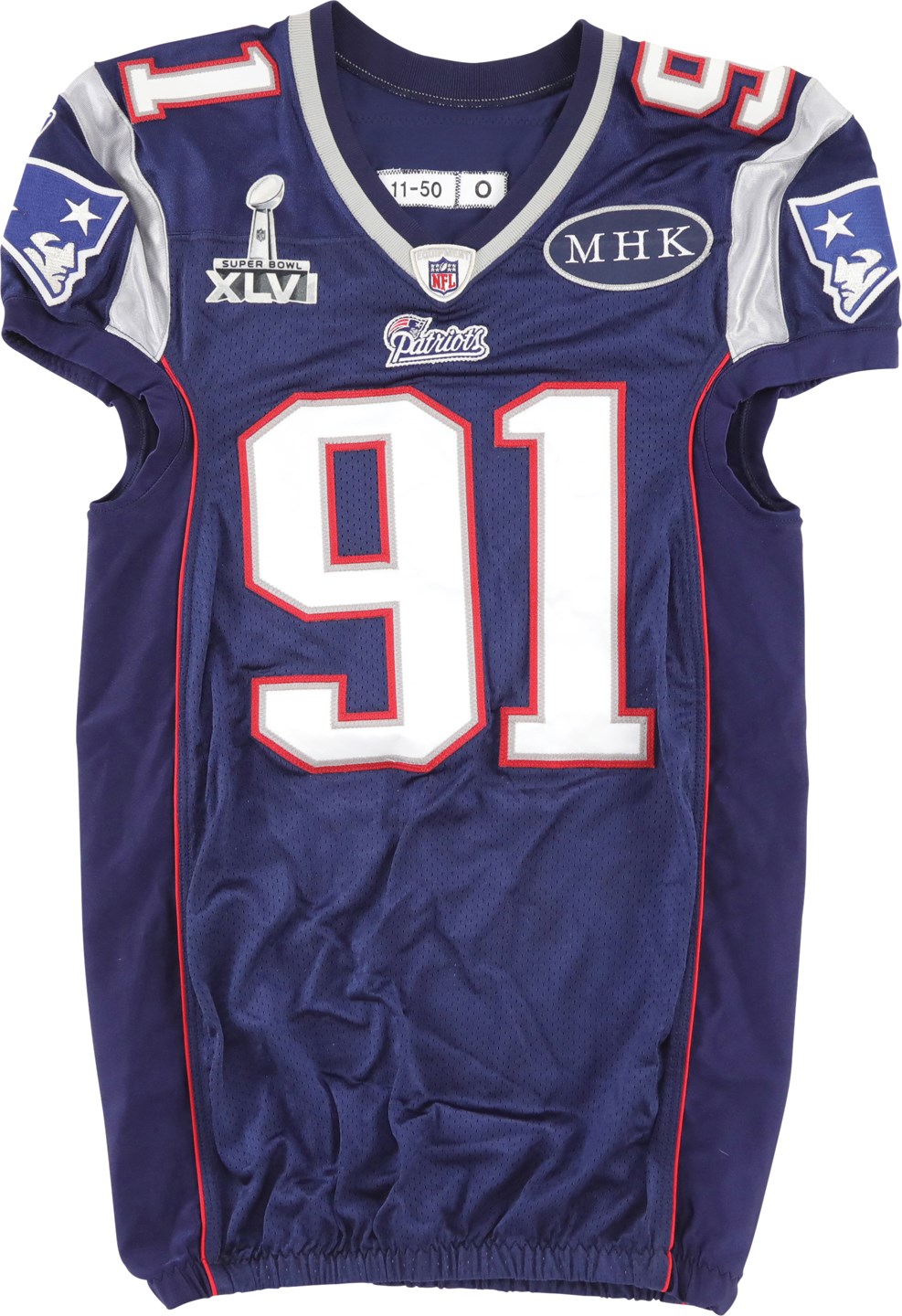 - 2011 Myron Pryor Super Bowl XLVI New England Patriots Photoshoot Worn Jersey (Sources Directly from Pryor)
